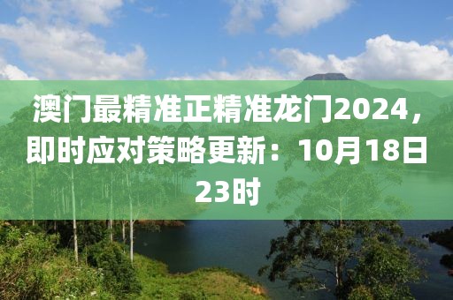 澳门最精准正精准龙门2024，即时应对策略更新：10月18日23时